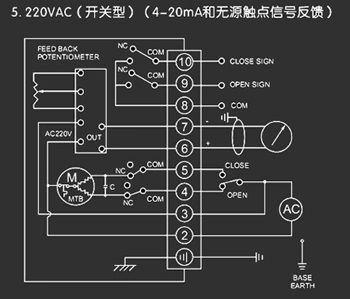220VAC開關型<a href='http://www.danyoos.com.cn/Product/diefa/diandongdiefa/' target='_blank'>電動<a href='http://www.danyoos.com.cn/Product/diefa/' target='_blank'>蝶閥</a></a>接線圖